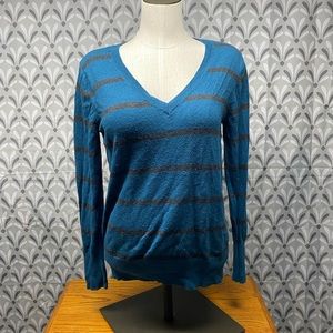 Mossimo Sweater V-Neck Striped Sweaters Juniors XXL Size Long sleeve Teal & Gray